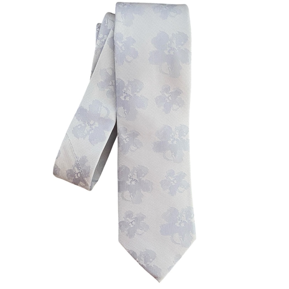 Ted Baker London Silk Tie LightGray Floral Jacquard Classic Width Necktie Office